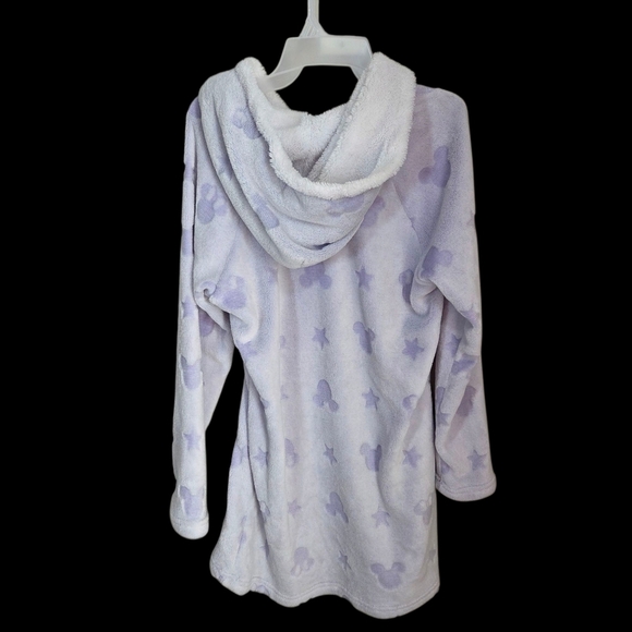 Disney Purple Sherpa Lines Hooded Robe with Mickey Mouse Pattern Size L - Picture 2 of 4